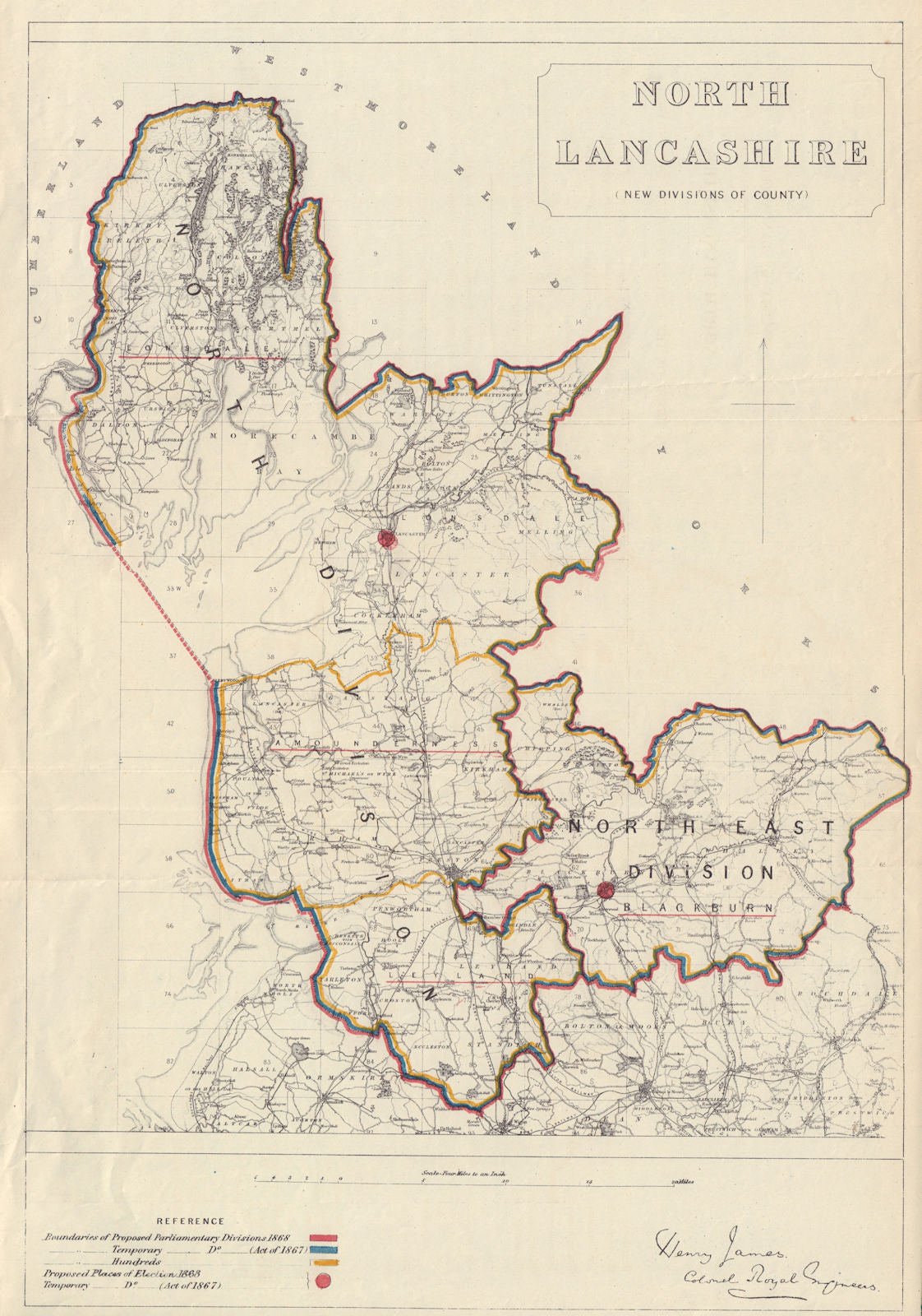 North Lancashire new divisions JAMES. PARLIAMENTARY BOUNDARY COMMISSION 1868 map